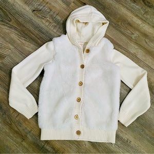 Gymboree Star Of The Show Girl Faux Fur Hooded Cardigan Sweater size L (10-12)